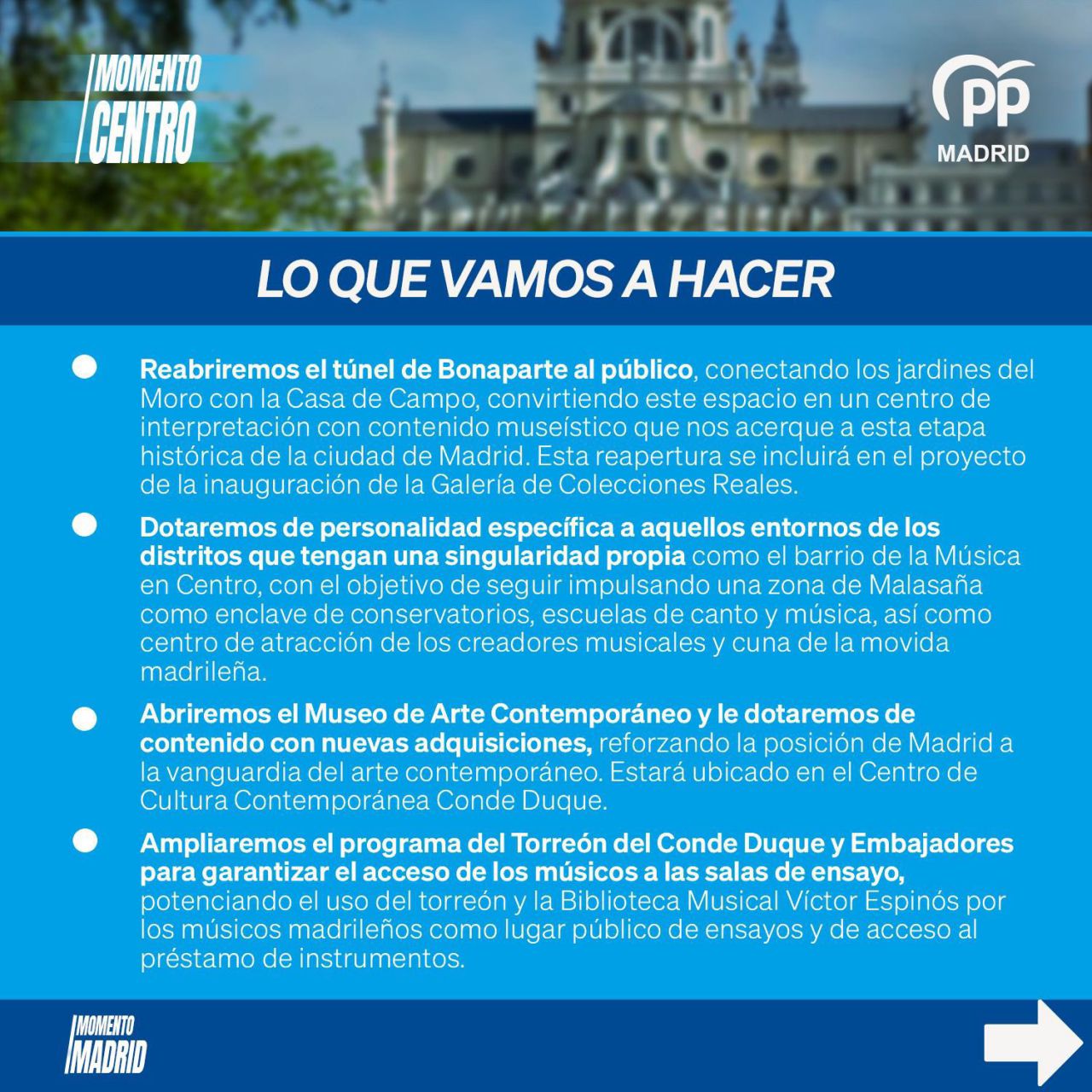 Compromisos electorales del PP en el distrito de Centro. 