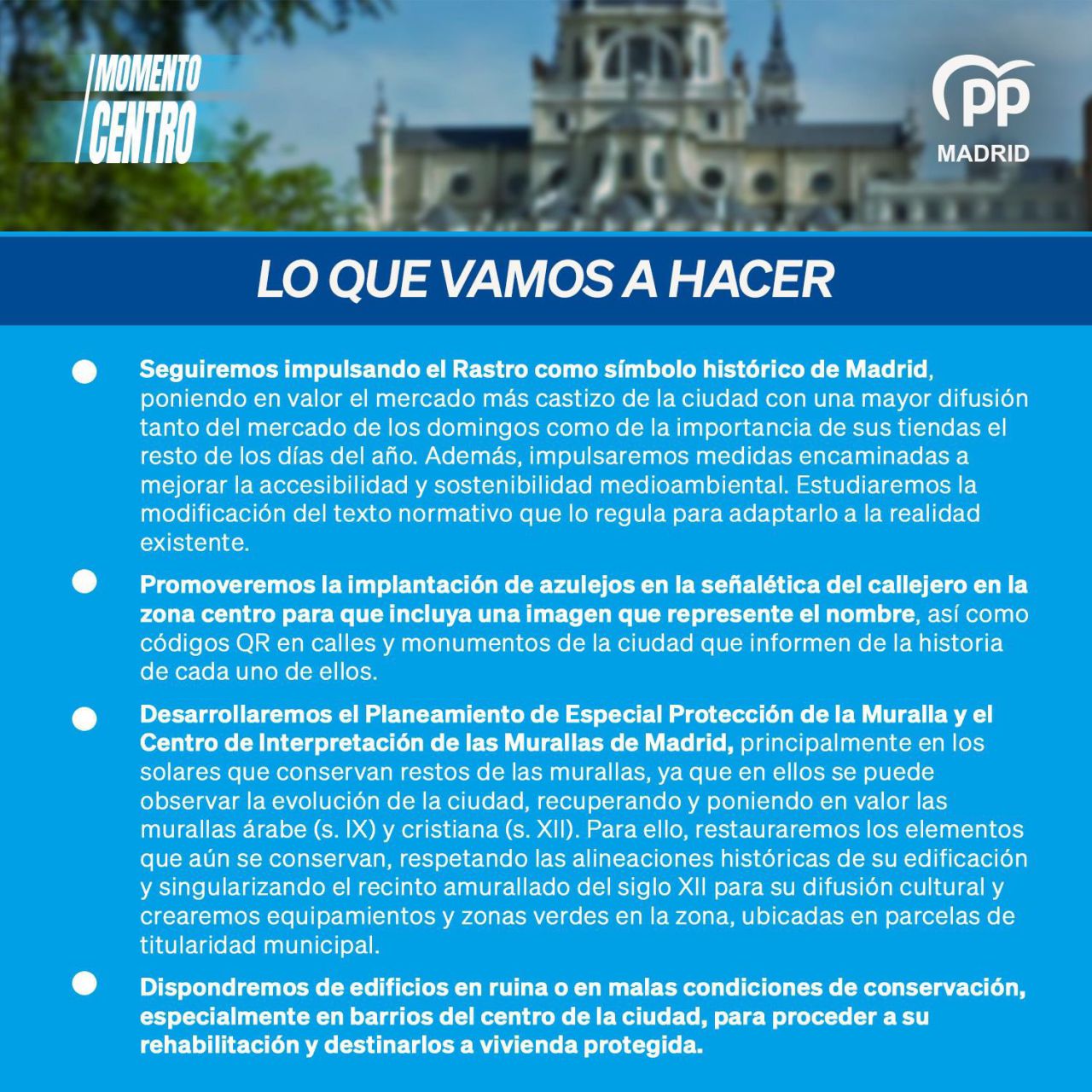 Compromisos electorales del PP en el distrito de Centro. 