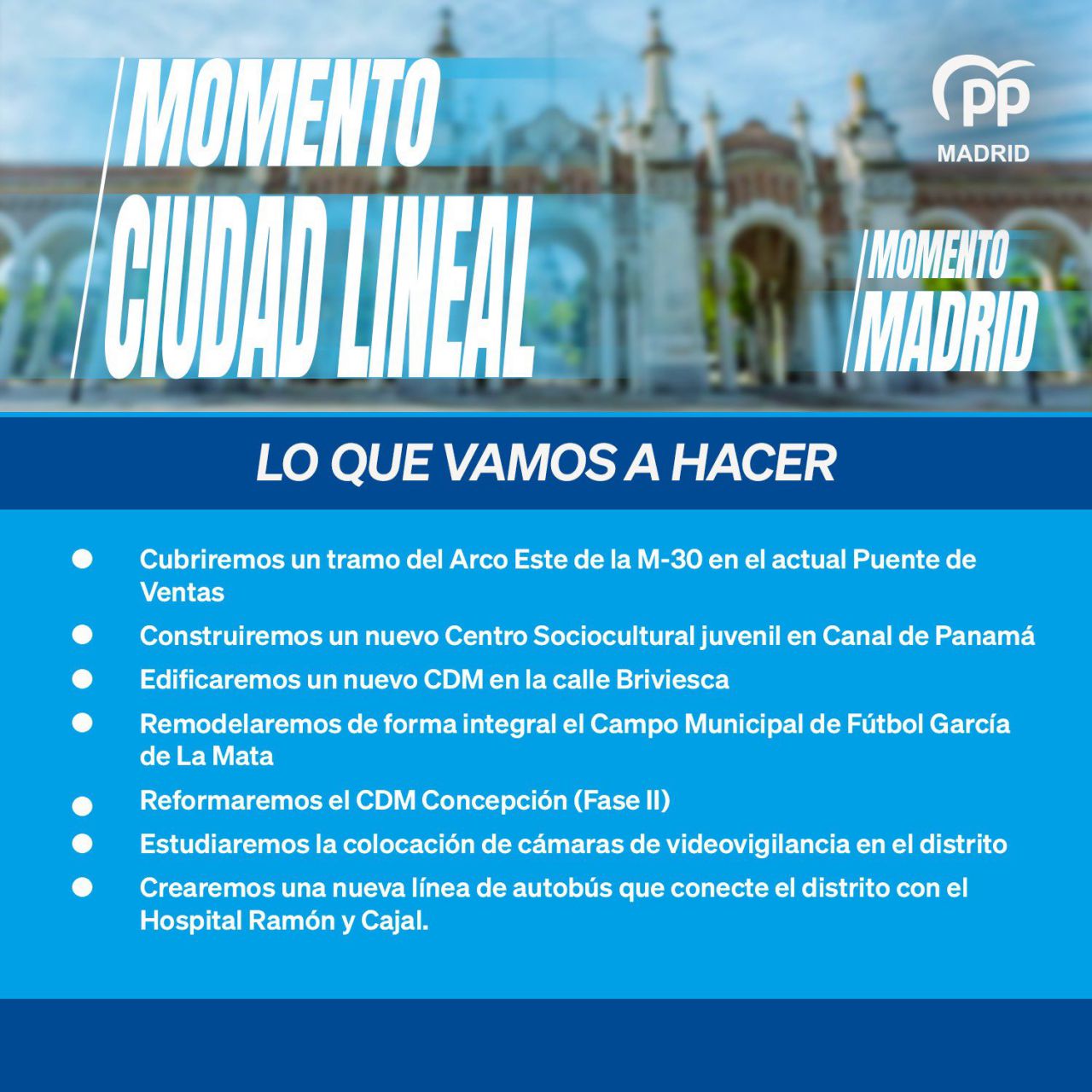 Compromisos electorales del PP en el distrito de Ciudad Lineal.. 