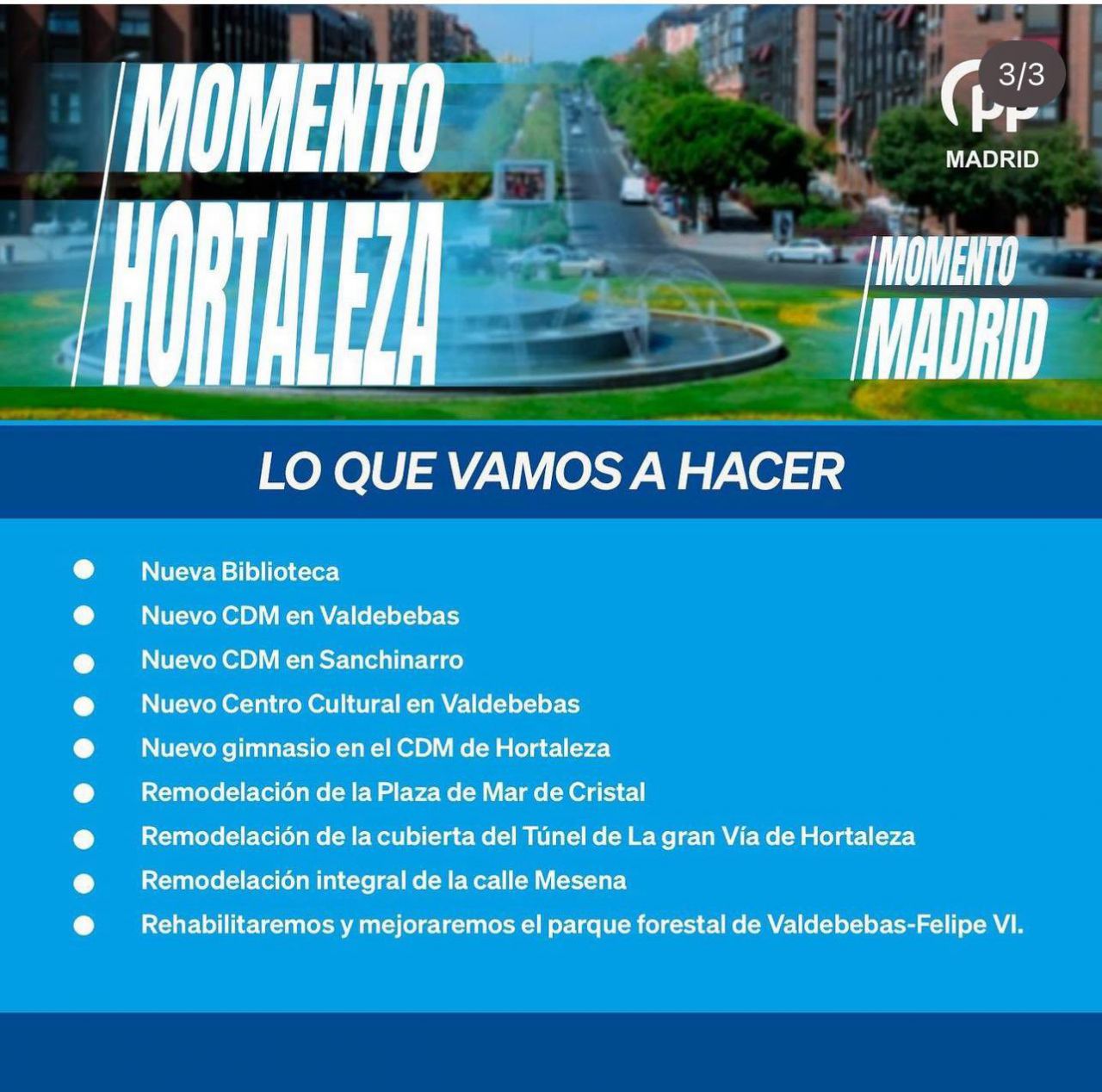 Compromisos electorales del PP en el distrito de Hortaleza.