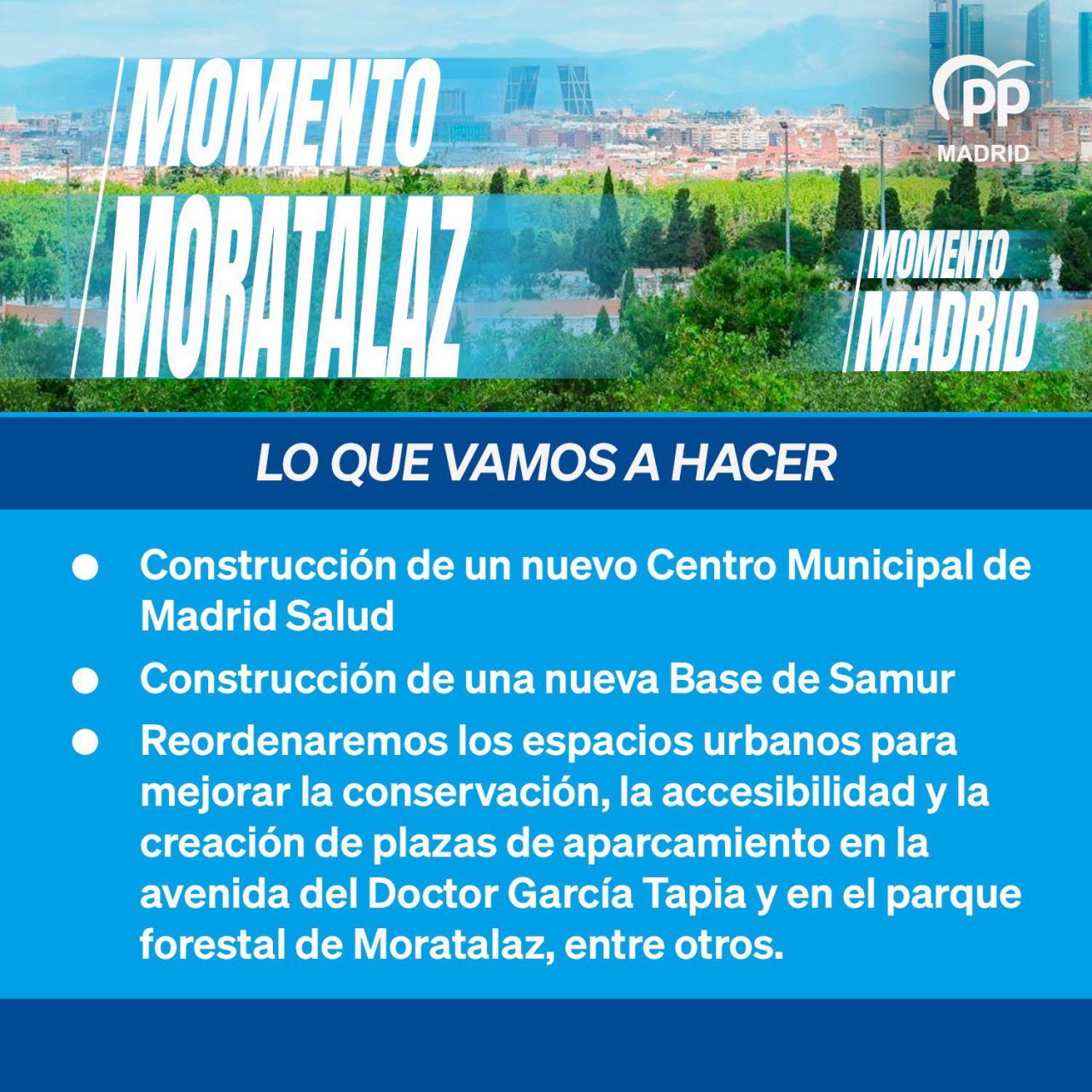 Compromisos electorales del PP en el distrito de Moratalaz.