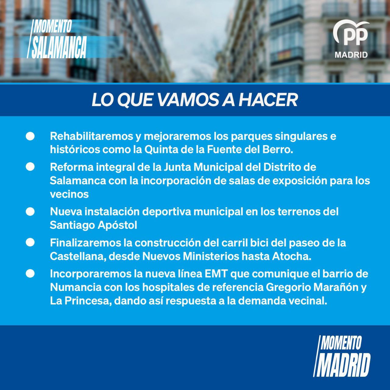 Compromisos electorales del PP en el distrito de Salamanca.