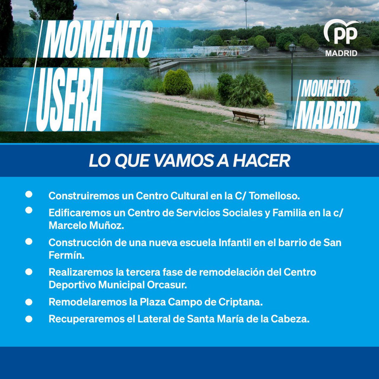 Compromisos electorales del PP en el distrito de Usera.
