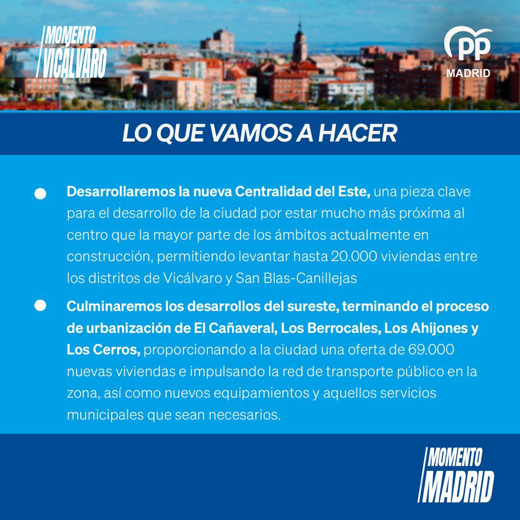 Compromisos electorales del PP en el distrito de Vicálvaro. 