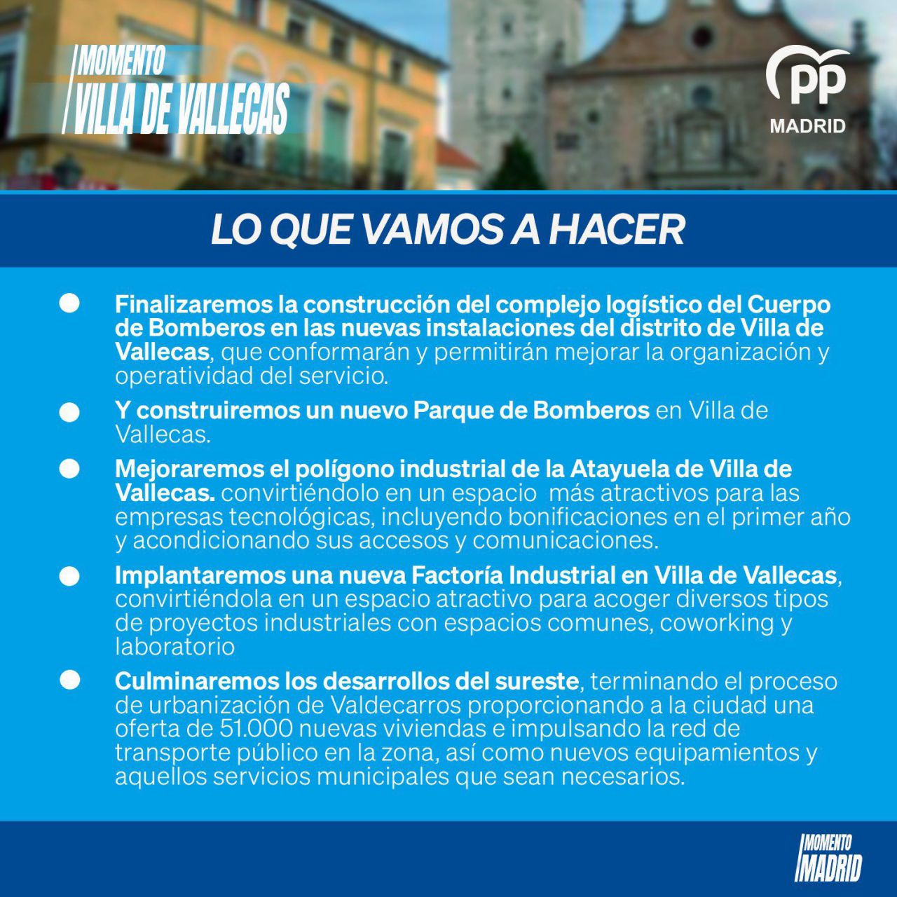 Compromisos electorales del PP en el distrito de Villa de Vallecas. 