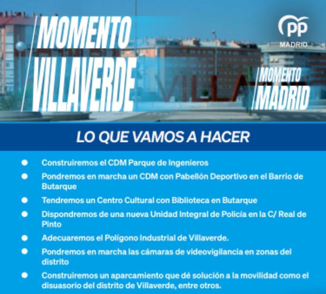 Compromisos electorales del PP en el distrito de Villaverde.
