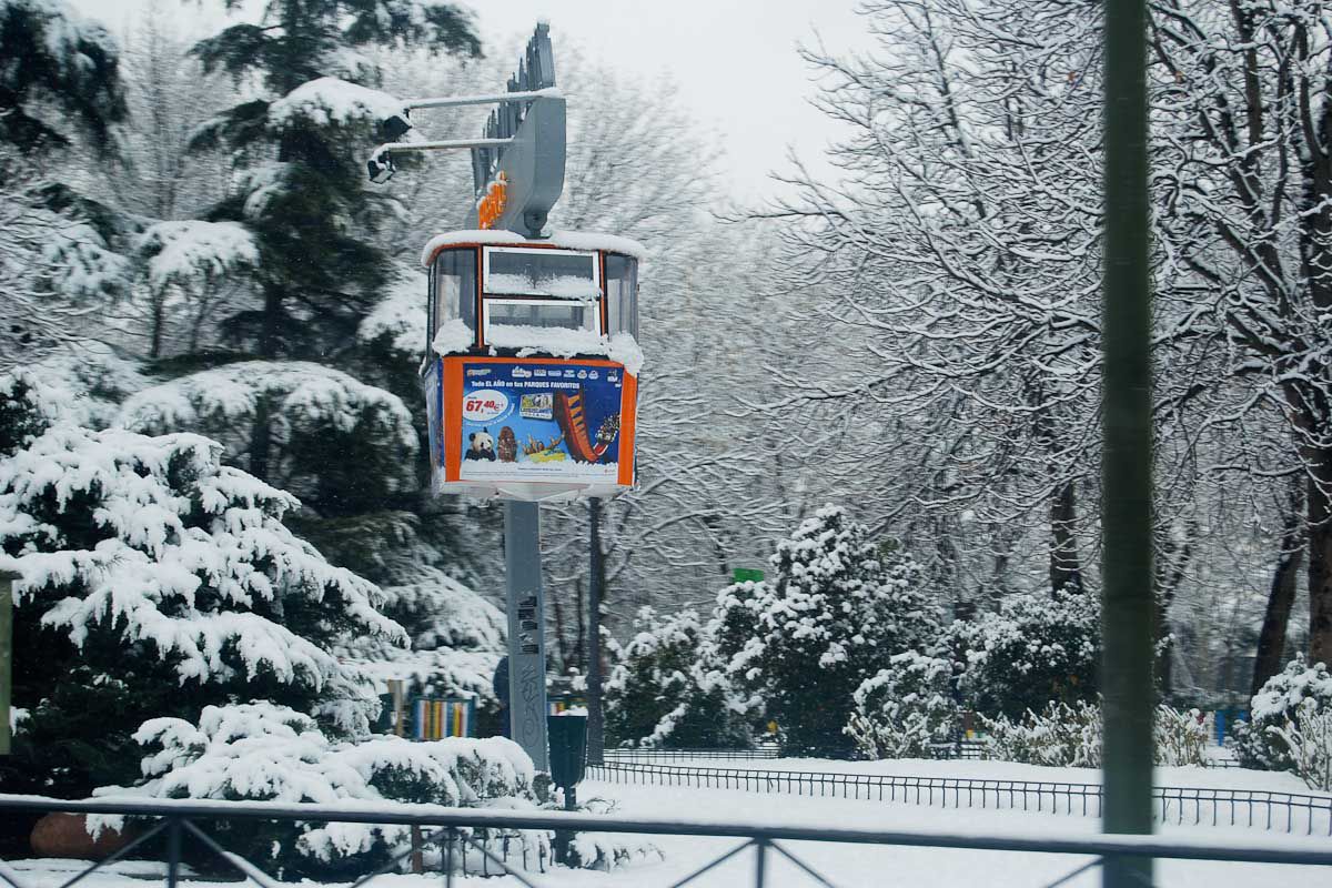 Nieve en el teleférico de la Casa de Campo