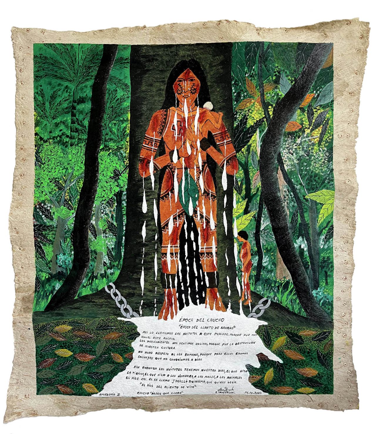 Pintura. Tintes naturales y pintura sobre llanchama.Cortesía del artista y de la Colección Hochschild Correa.