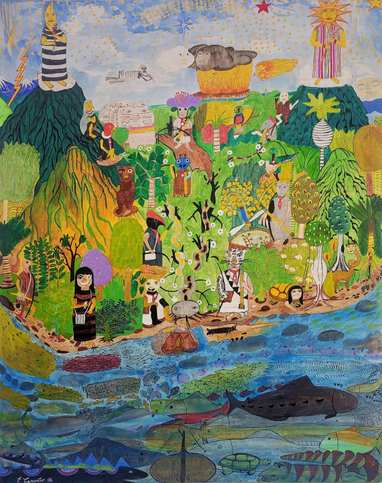 Cosmovisión asháninka Enrique Casanto, 2010 Pintura. Acrílico sobre lienzo. Cortesía del artista y de la Colección Hochschild Correa.