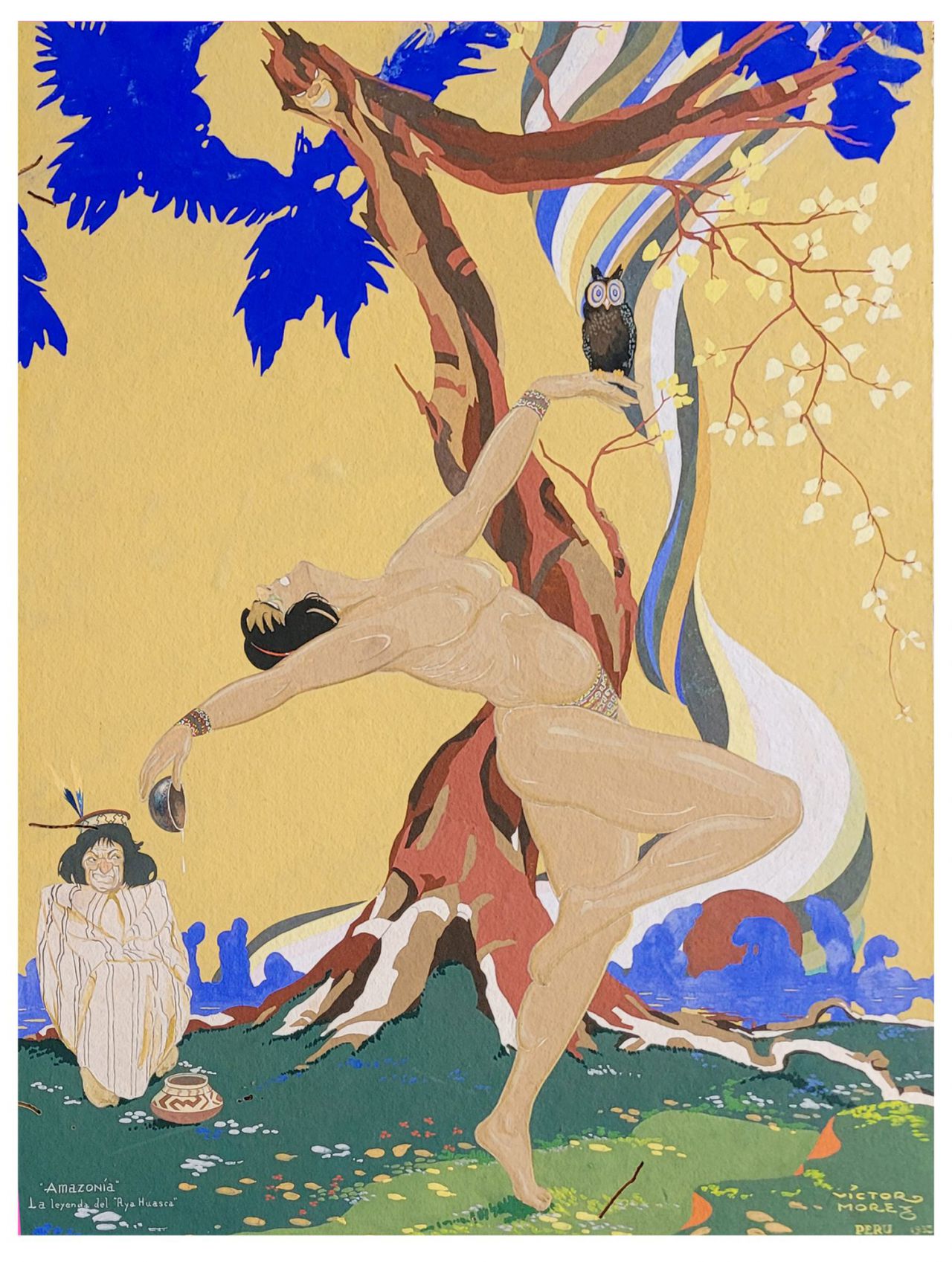 La leyenda del Ayahuasca. Víctor Morey Peña, 1935. Pintura. Tempera sobre papel. Cortesía del artista y de la Colección Hochschild Correa.