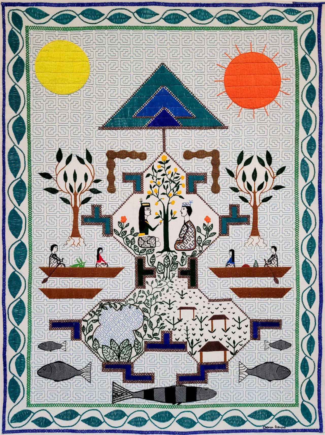 Maya Kené. Chonon Bensho, 2021. Textil. Bordados sobre tela.
Cortesía de la artista y de la Colección Hochschild Correa.