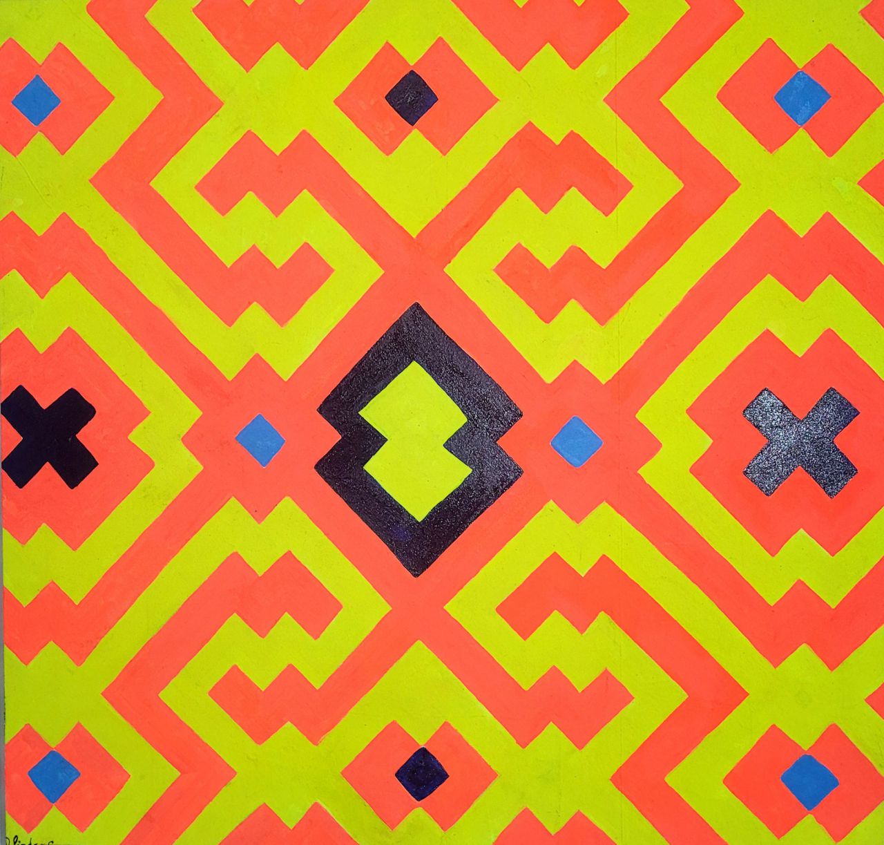 Serie Patrones de Kené I. Olinda Silvano, 2021. Pintura. Acrílico sobre lienzo. Cortesía de la artista y de la Colección
Hochschild Correa.