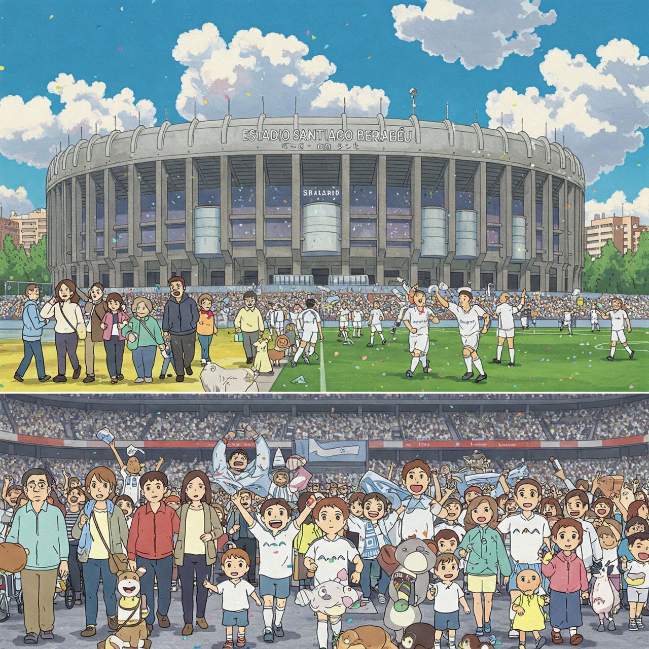 El Estadio Santiago Bernabéu si fuese un escenario de una película de Studio Ghibli, según la IA