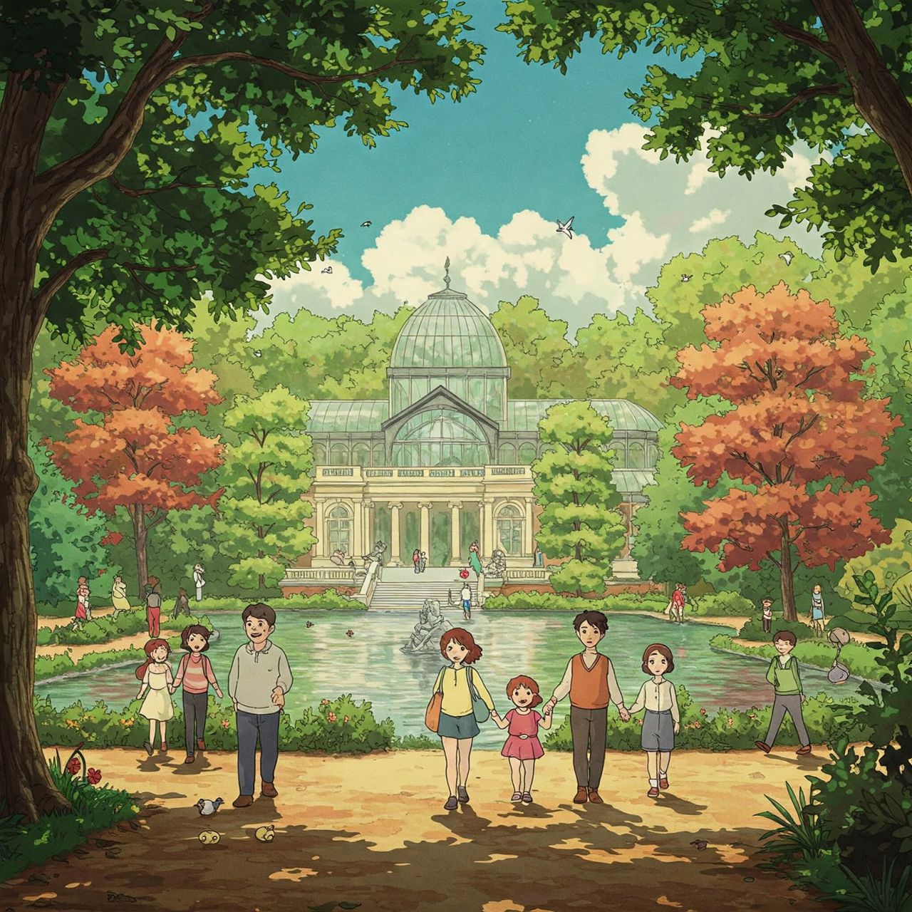 El Parque de El Retiro si fuese un escenario de una película de Studio Ghibli, según la IA