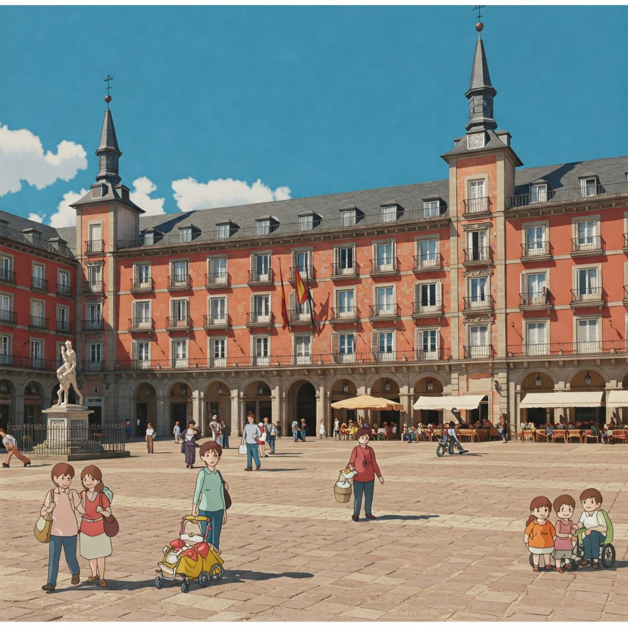 La Plaza Mayor si fuese un escenario de una película de Studio Ghibli, según la IA