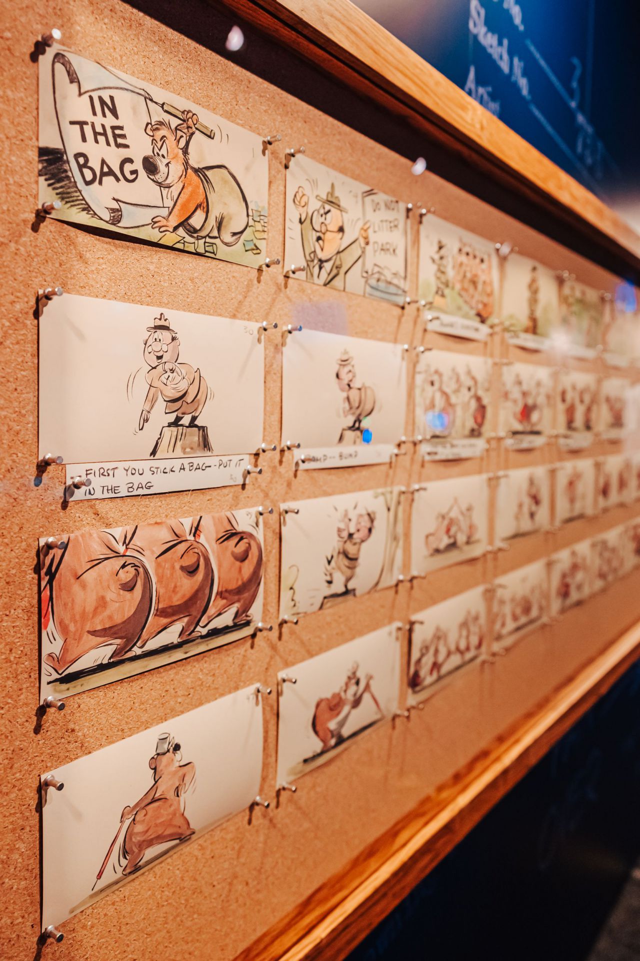 Storyboarding (guion gráfico) para In the Bag (1956), expuesto en la galería Innoventions de la exposición.