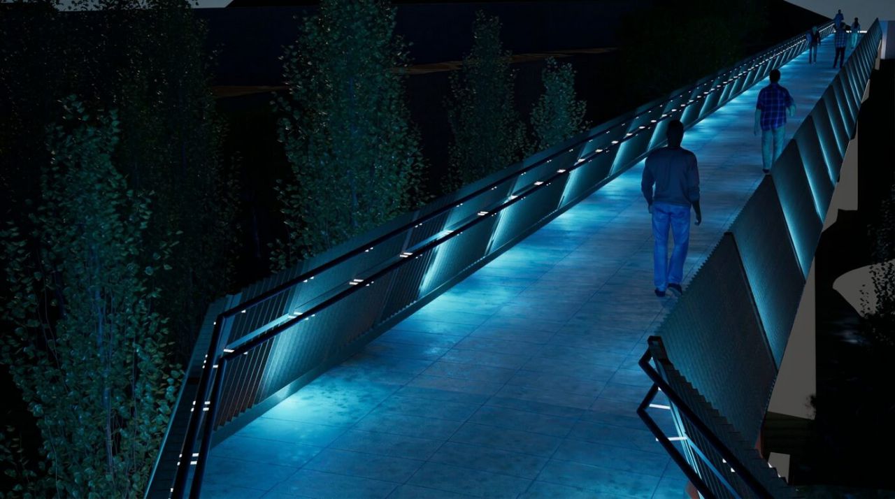 Recreación digital de la nueva pasarela peatonal del parque de la Cornisa de Tetuán