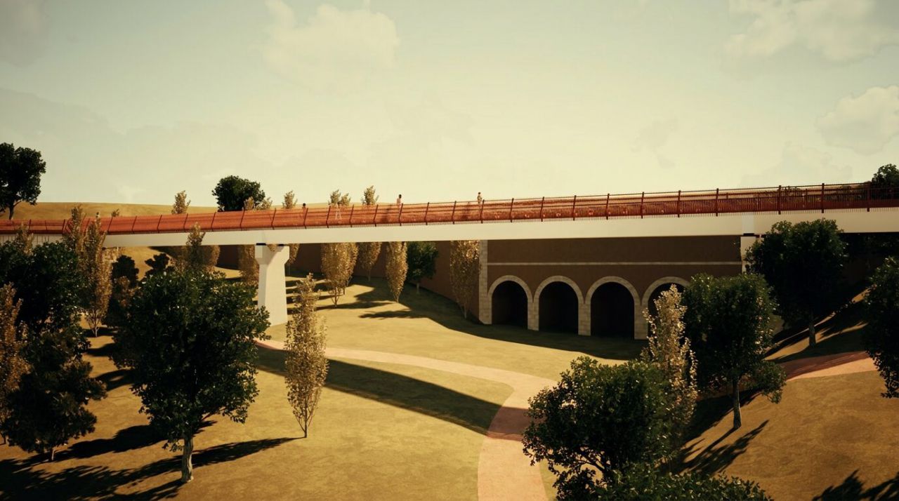 Recreación digital de la nueva pasarela peatonal del parque de la Cornisa de Tetuán