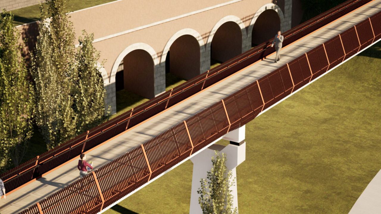 Recreación digital de la nueva pasarela peatonal del parque de la Cornisa de Tetuán