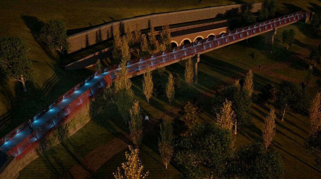 Recreación digital de la nueva pasarela peatonal del parque de la Cornisa de Tetuán