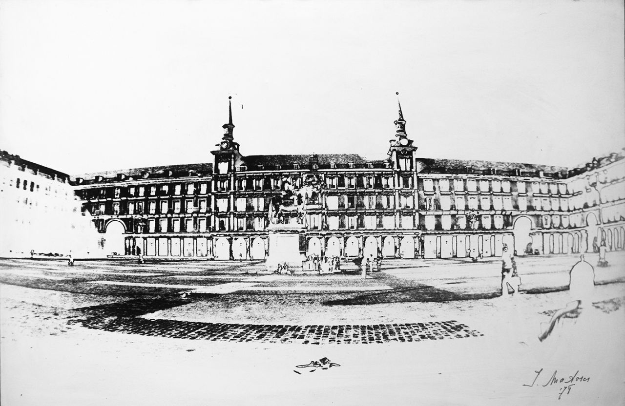 Plaza Mayor Madrid en 1978. Bajorrelieve y solarización