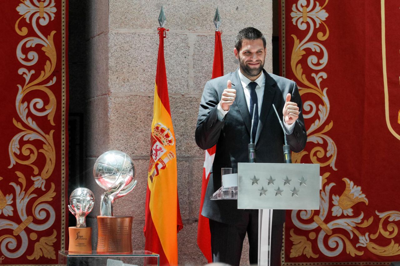 Felipe Reyes durante el acto de ofrecimiento de la Liga ACB a la Comunidad de Madrid.
