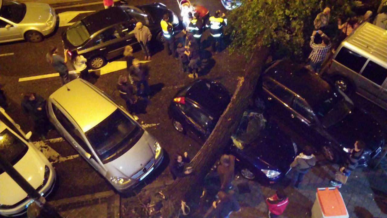 Cae un árbol sobre dos coches aparcados y uno que venía circulando en Embajadores