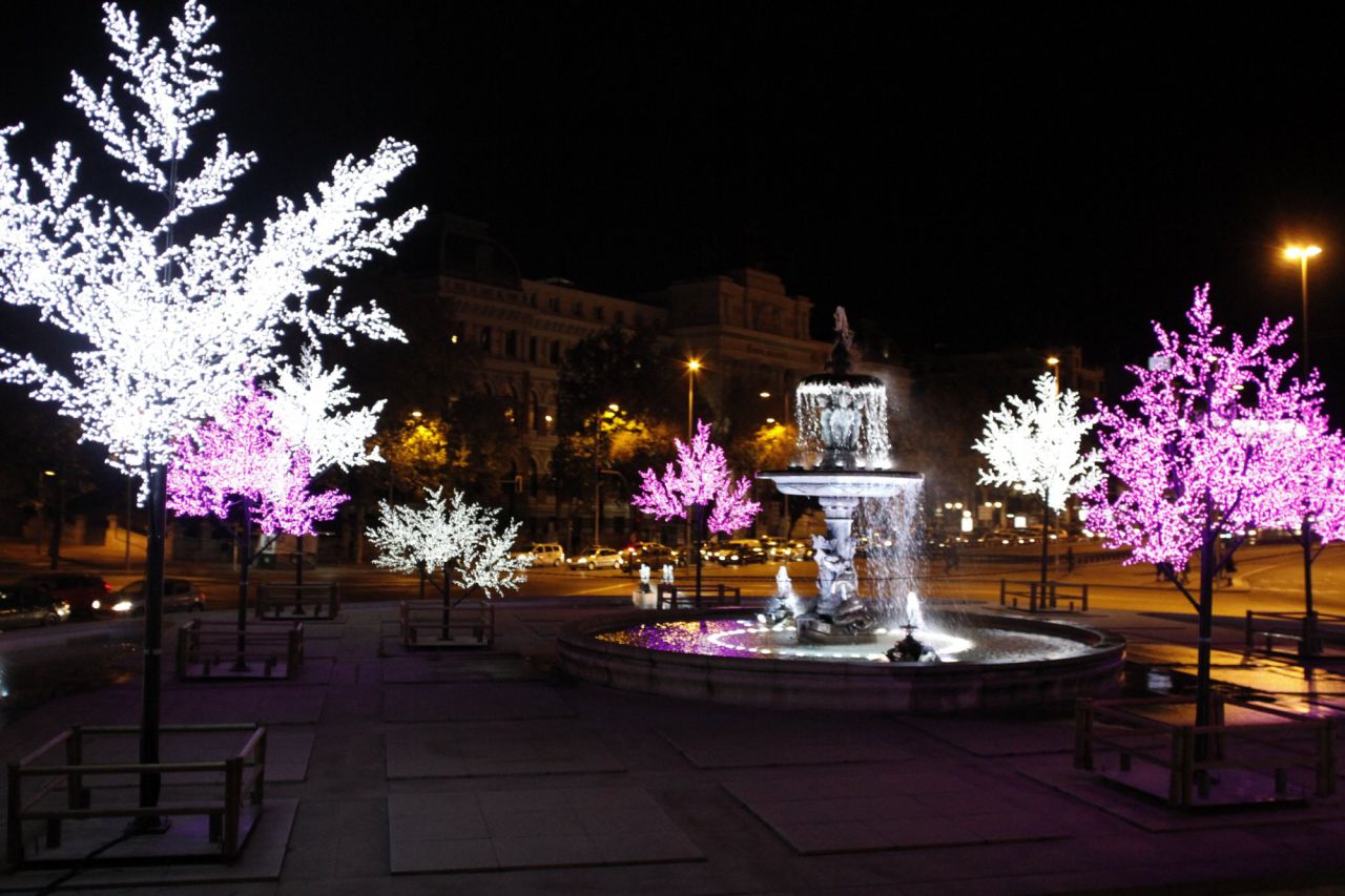 Cerezos navideños adornan la plaza del Emperador Carlos V.