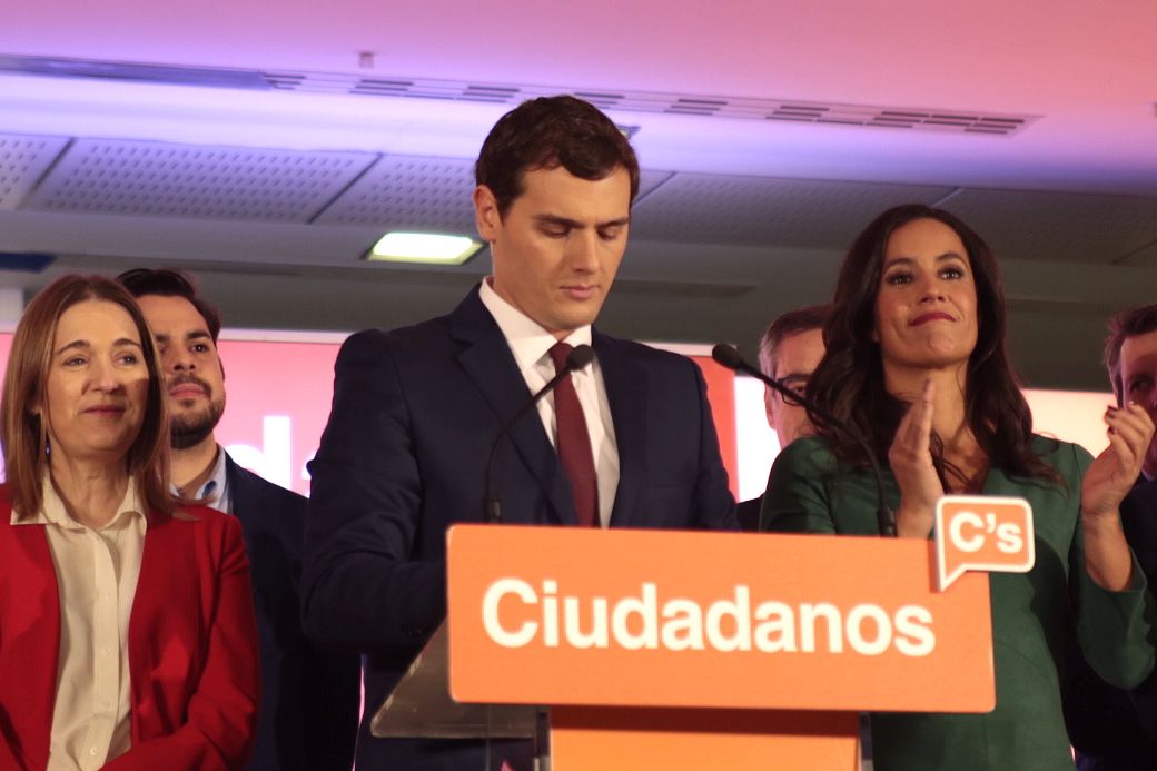 Albert Rivera comparece ante los medios tras los resultados electorales