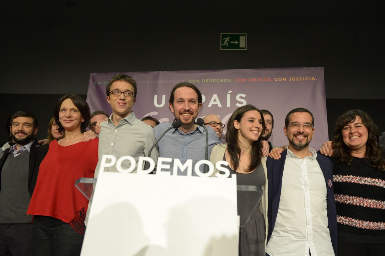 Comparecencia de Pablo Iglesias y su equipo tras los resultados de la noche electoral
