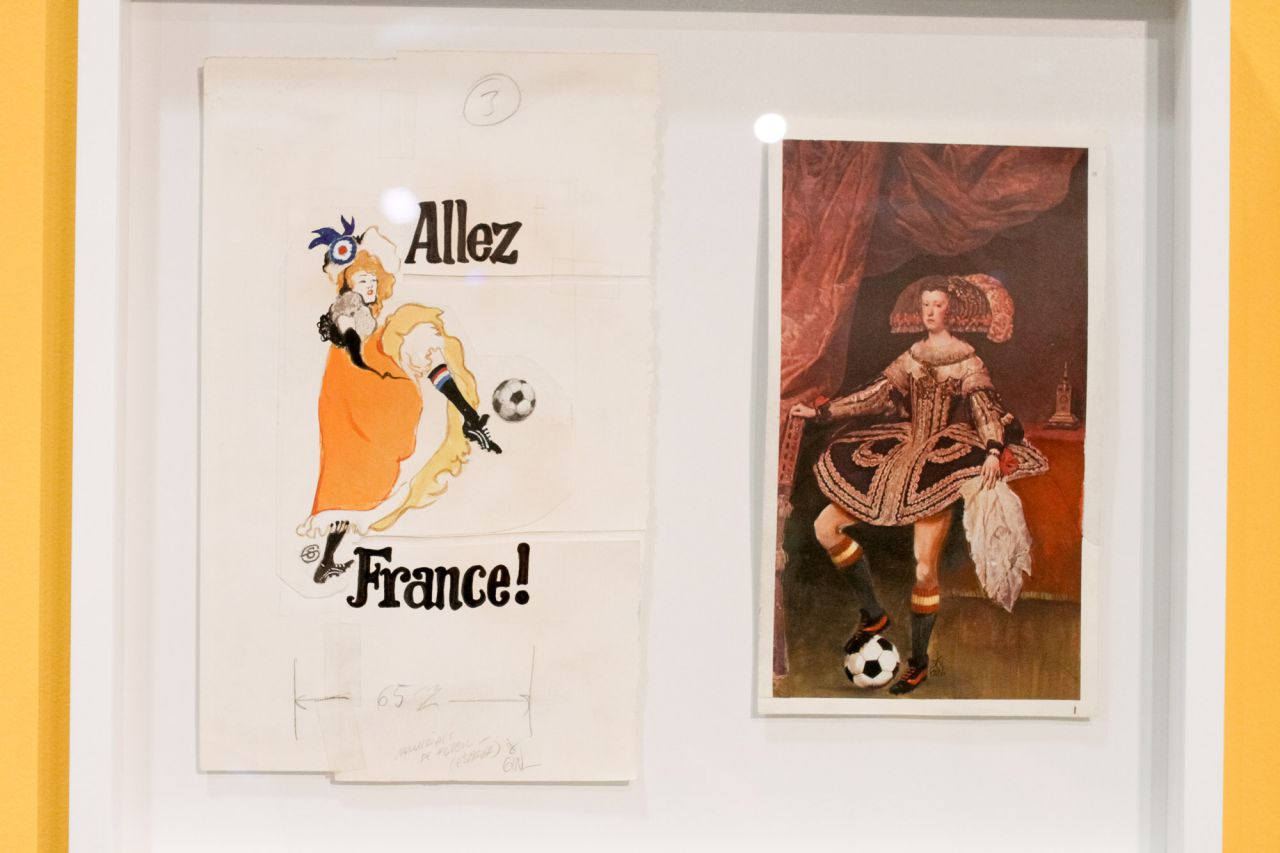 Allez France e Infanta futbolista, dos obras de Gin basadas en Jane Avril de Toulousse-Loutrec y  Mariana de Austria de Diego Velázquez, respectívamente.