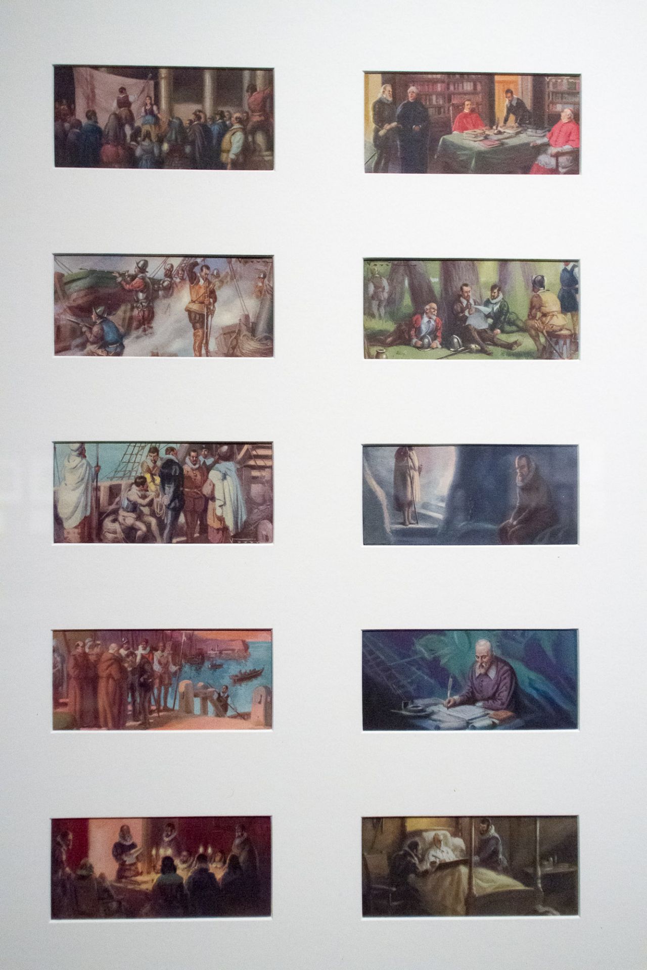 Colección de diez cromos para contar la vida de Cervantes.