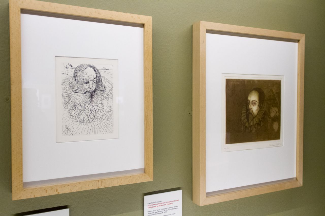 Retratos de Cervantes, el primero de Salvador Dalí y el segundo de Eberhard Schlotter.