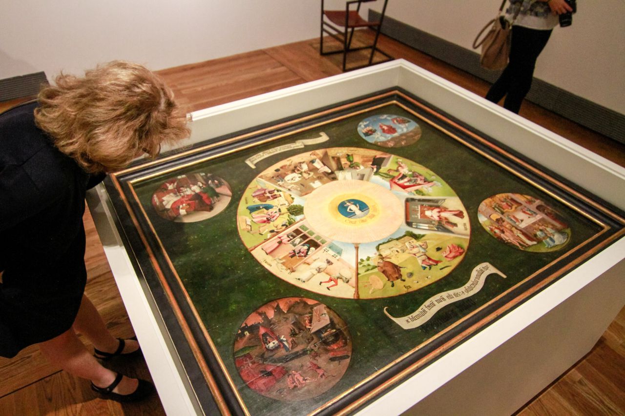 La Mesa de los pecados capitales del Prado y el tríptico incompleto del Camino de la vida, compuesto por El vendedor ambulante de Rotterdam, La muerte y el avaro de Washington, La nave de los necios del Louvre y la Alegoría de la intemperancia de New Haven.