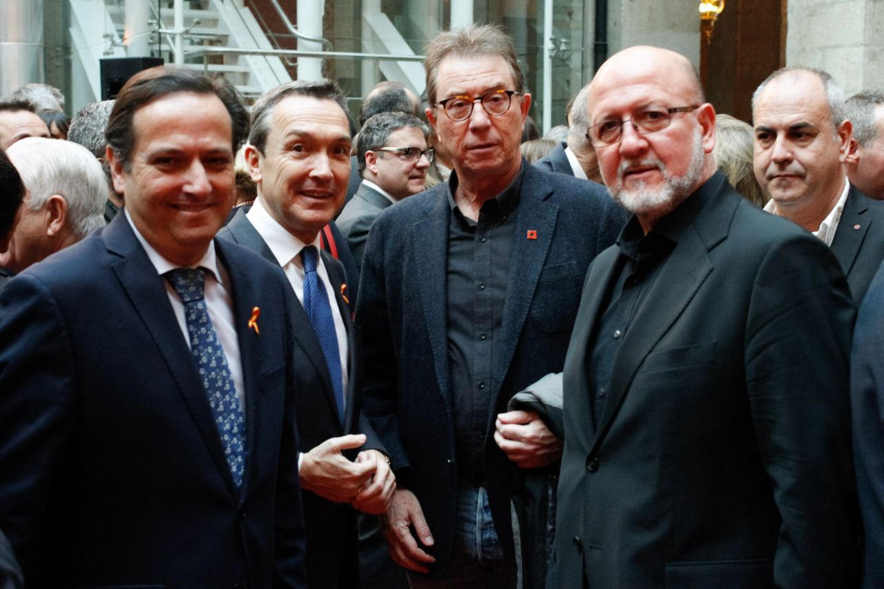 El presidente de CEIM, Juan Pablo Lázaro, junto a Jaime Cedrún y Luis Miguel López Reillo, secretarios generales de CCOO Madrid y UGT Madrid, respectivamente.