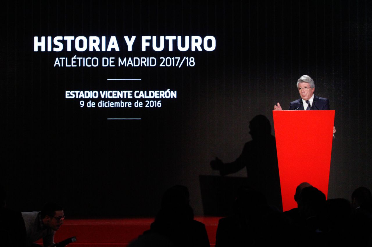 Enrique Cerezo, presidente del Atlético de Madrid, durante la presentación.