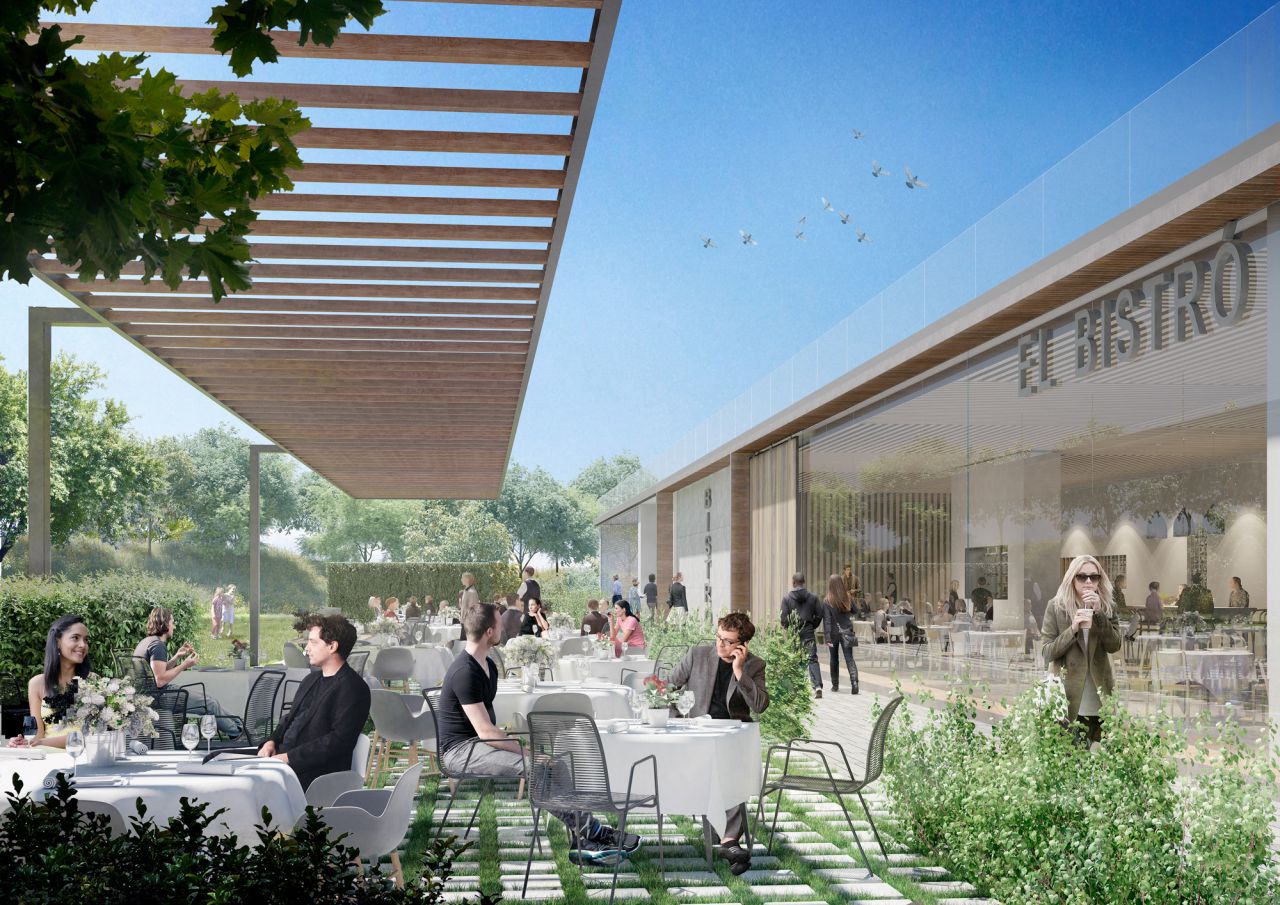 Recreación del rascacielos Caleido, la quinta torre de la Castellana, y sus zonas aledañas.