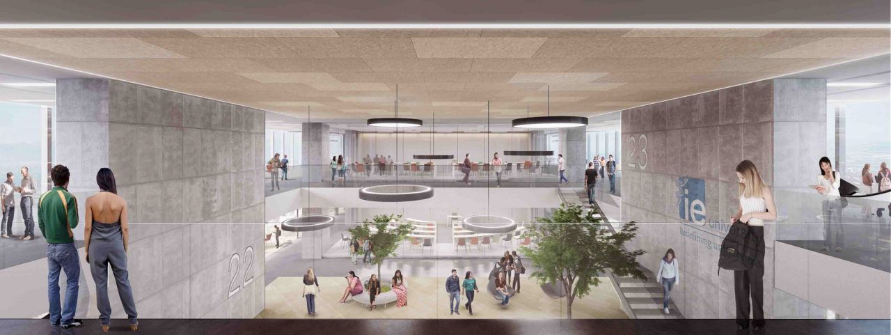 Recreación del rascacielos Caleido, la quinta torre de la Castellana, y sus zonas aledañas.