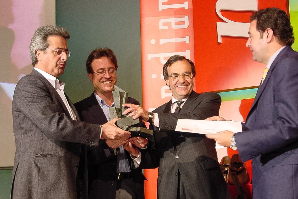 José Ricardo Martínez (UGT Madrid), Javier López (CCOO Madrid),  Luis Peral (Consejero de Trabajo), y Gerardo Camps (secretario de Estado de la Seguridad Social).