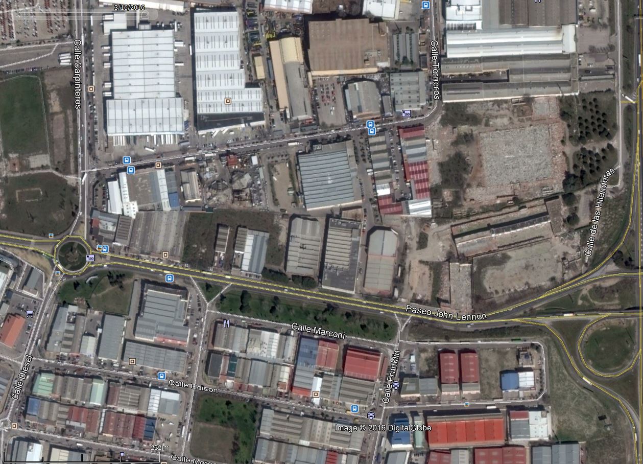 Vista aérea de la zona industrial, con los polígonos de Los Ángeles y San Marcos, en 2016 - Google