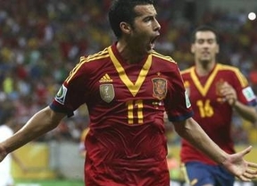 Pedro celebra el gol a Uruguay