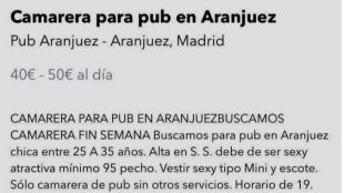 Se busca camarera: "Mínimo, 95 de pecho"