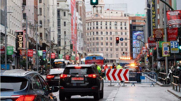 Cortes que se produjeron en 2016 en la Gran Vía por el dispositivo de Navidad.