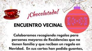 Chocolatada para recoger regalos para mayores sin familia