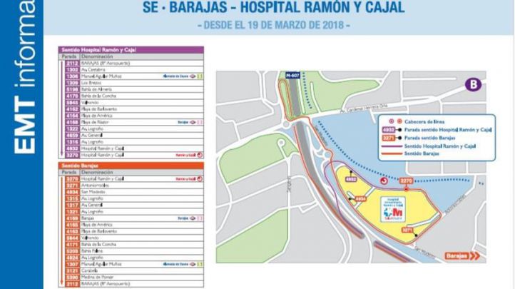 Recorrido del nuevo servicio de autobús de Barajas