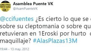El 15-M ya tuiteó a Cifuentes por el robo en 2012