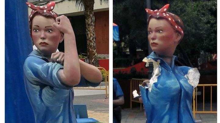 El ninot feminista, antes y después del ataque