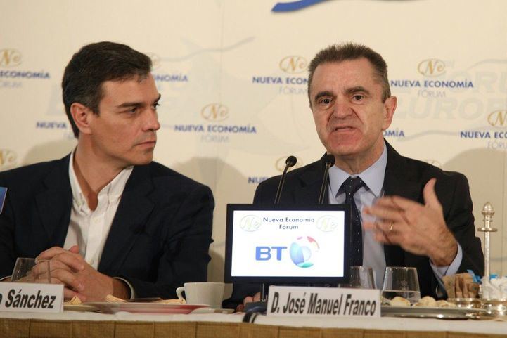 Pedro Sánchez y José Manuel Franco, en un reciente desayuno informativo en el Hotel Ritz.