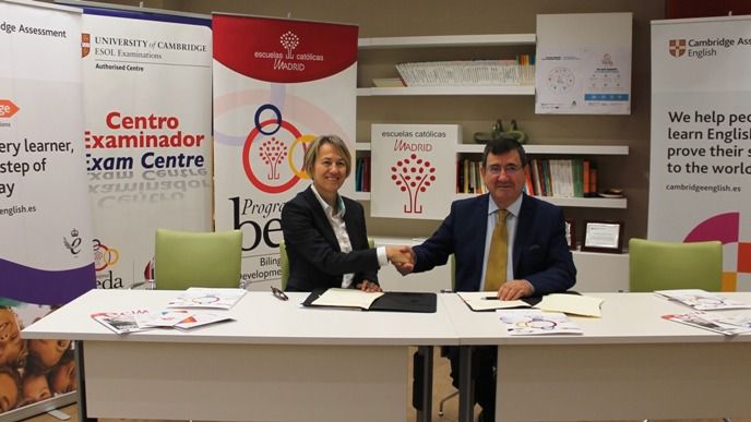 Elaine Blaus, Directora Regional de Cambridge y Rasero, presidente de Escuelas Católicas de Madrid