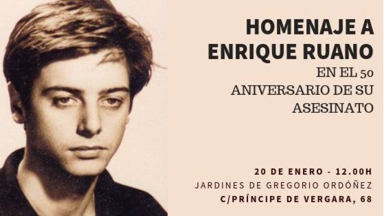 El Ayuntamiento de Madrid homenajeará a Enrique Ruano con una placa el edificio donde fue asesinado.